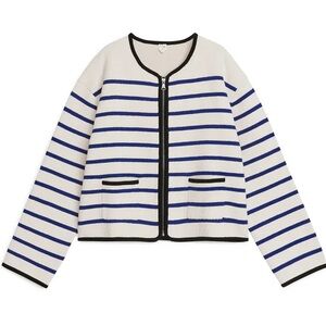 Arket Striped Bouclé Cropped Boxy Zip Cardigan / Jacket